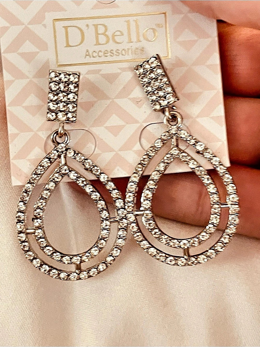 D'Bello Accessories Rhinestone Teardrop Earrings in Gold NWT